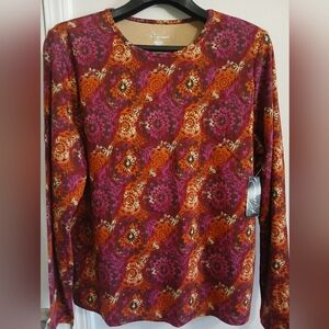 Kim Rogers Womens printed crew neck long sleeve casual top